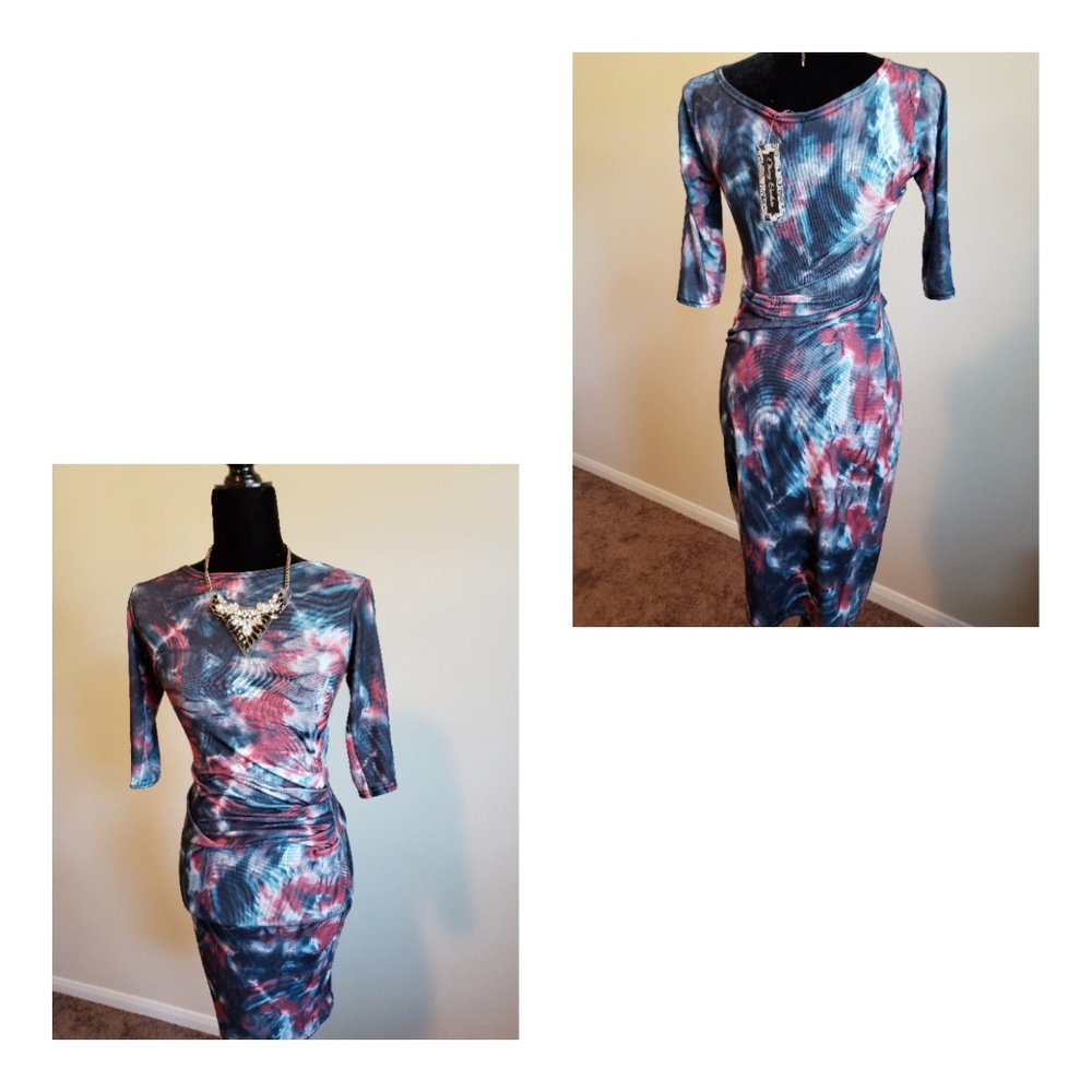 *2F25* NWT Cherry Couture Ruched Side Midi Bodycon